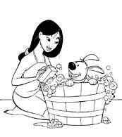 coloriage mulan lave son chiot
